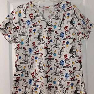 Dr. Seuss Adorkable Cat in the Hat Scrub Top - Red, Blue, Yellow
